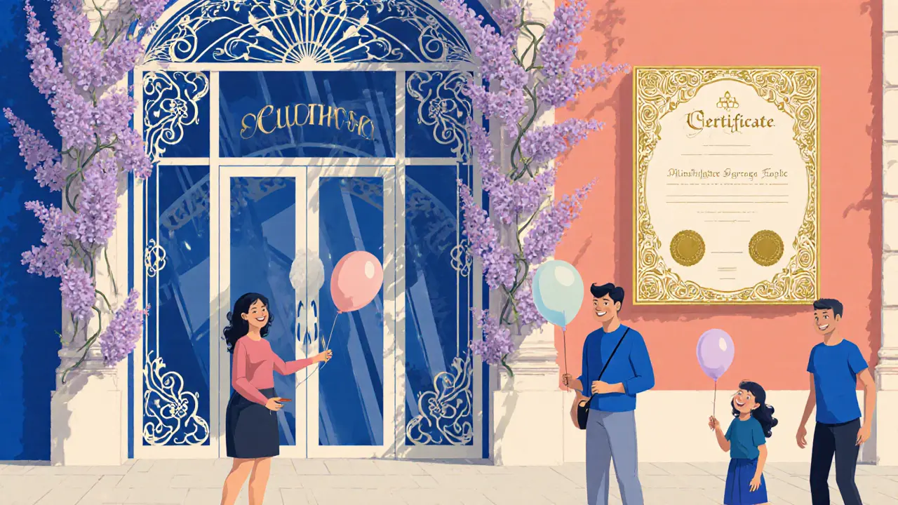 České centrum mindfulness s certifikáty a spokojenými účastníky v Art Nouveau stylu.
