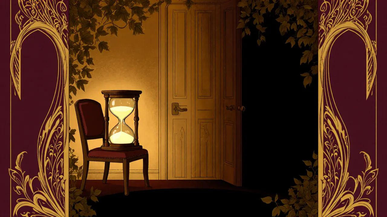 Prázdná židle v terapeutově kanceláři a vyprášející hodiny, znázorňující bezešvou terapii.