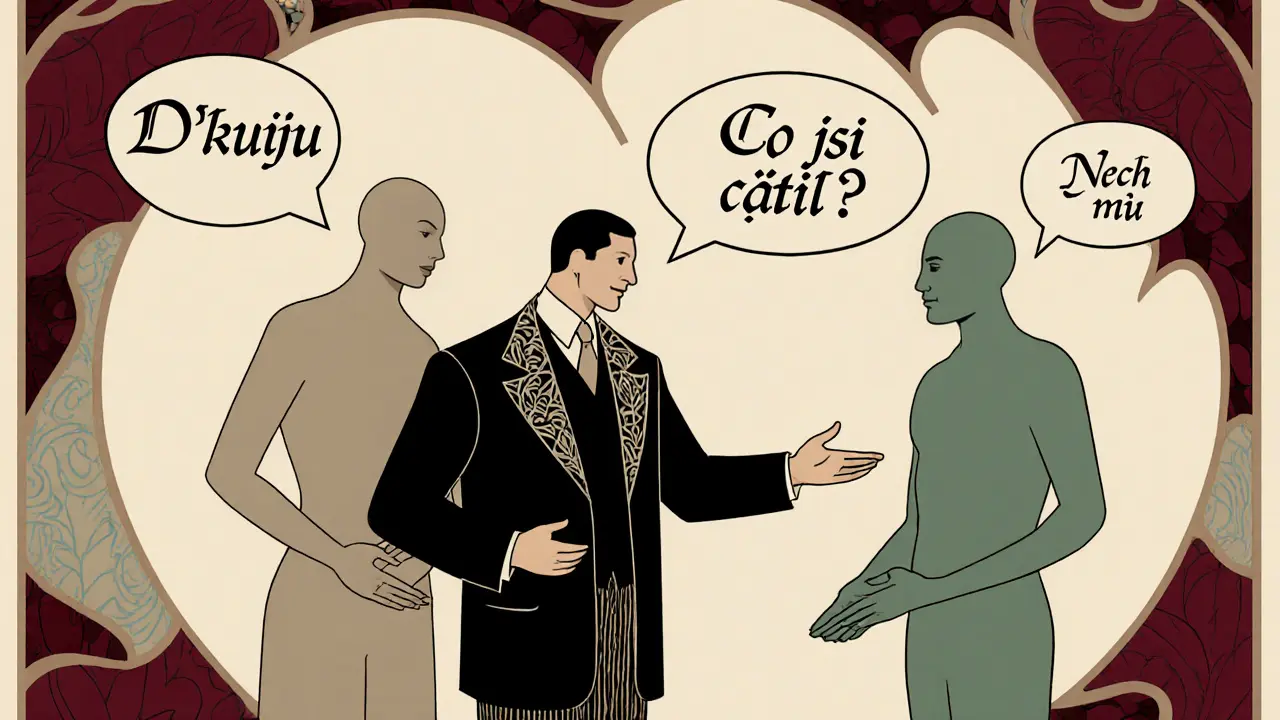 Terapeut ukazuje na dva postavy, které se pomalu přibližují, kolem nich plavou slova lásky a komunikace.