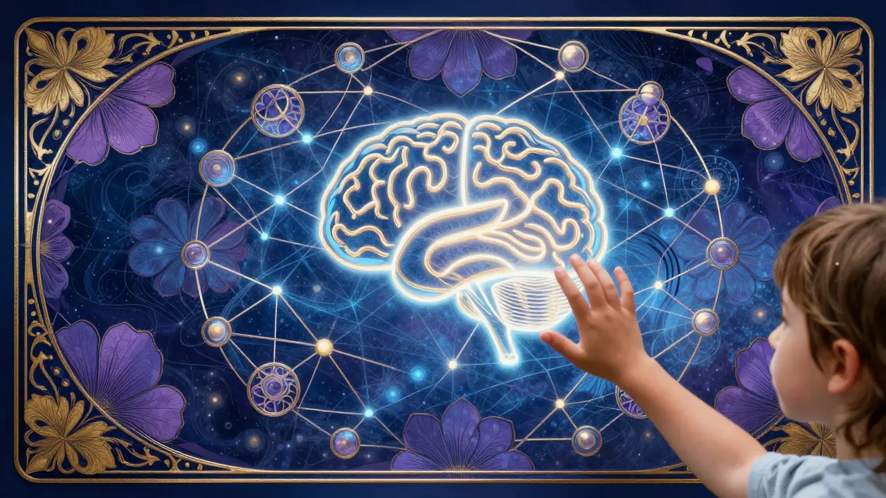 Dítě interaguje s datovou síťou duševního zdraví