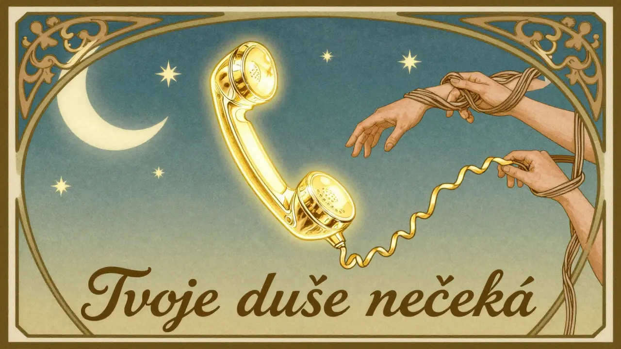 Kabel telefonu tvoří řetěz lidských rukou, symbolizující spojení přes online terapii v České republice.