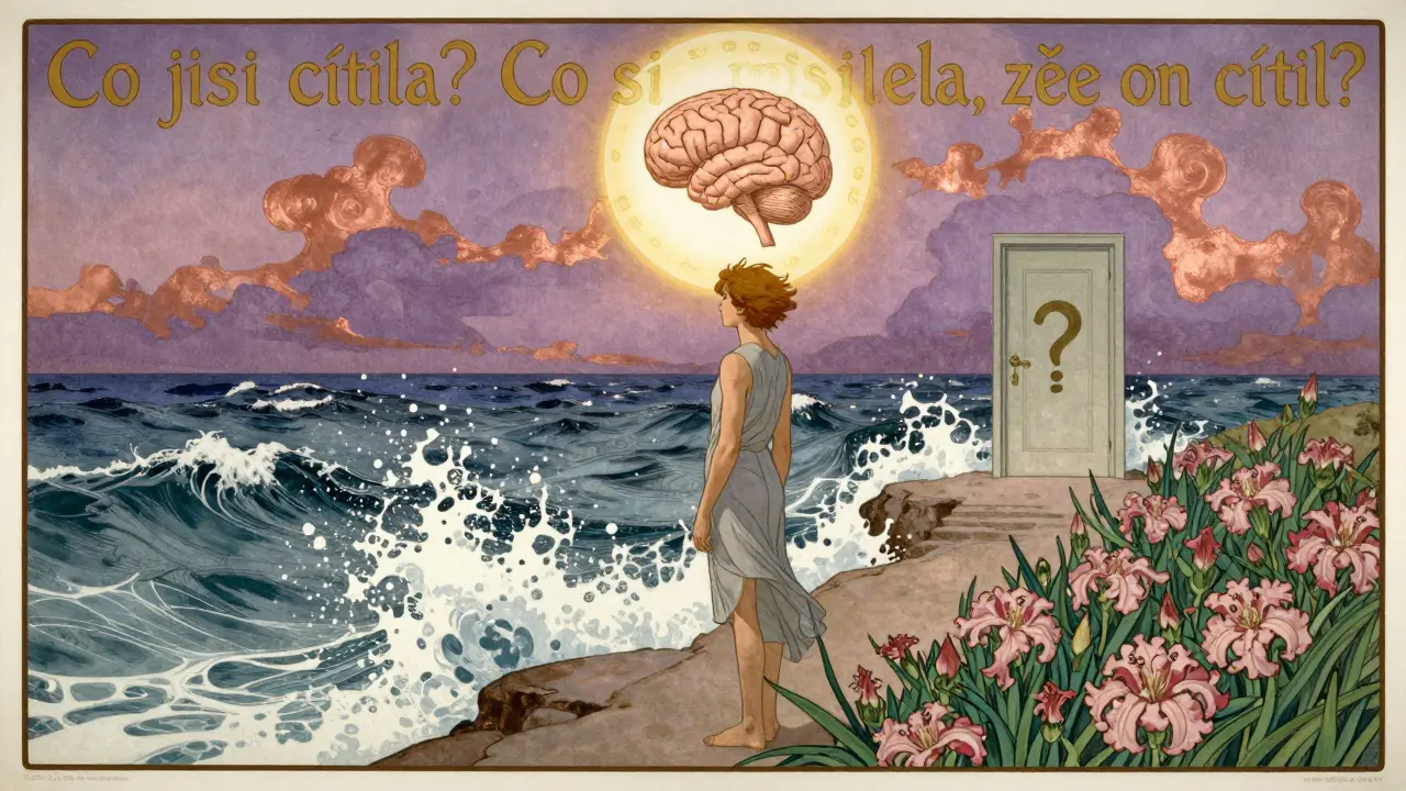 Mladý člověk stojí před bouří, ale jeho mysl je klidná a zlatě ozářená.