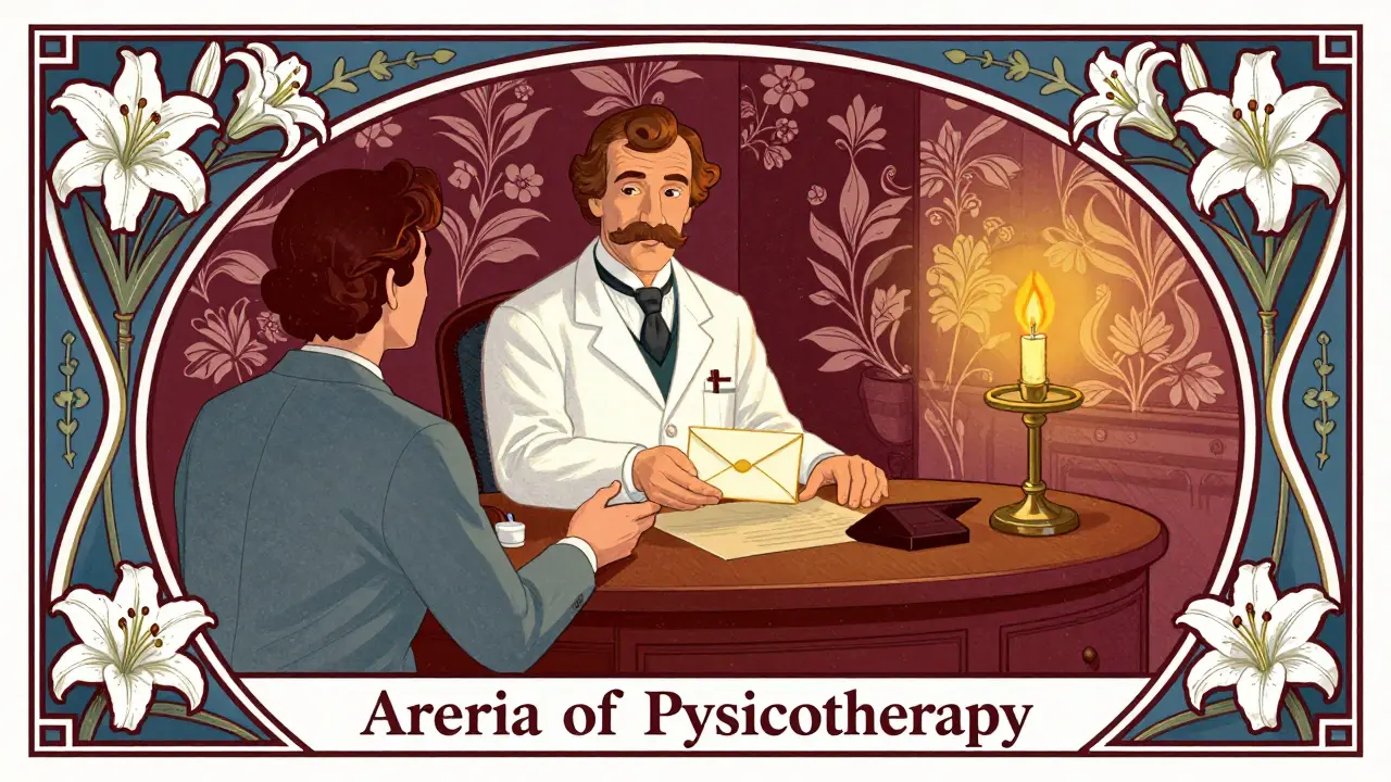 Lékař předkládá pacientovi potvrzení ve stylu plakátu