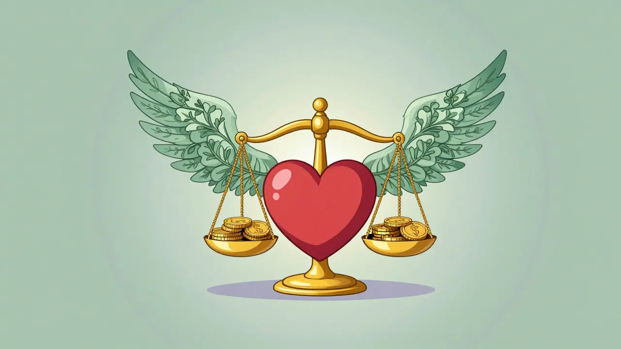 Symbolická váha představující úhradu terapie v ozdobách