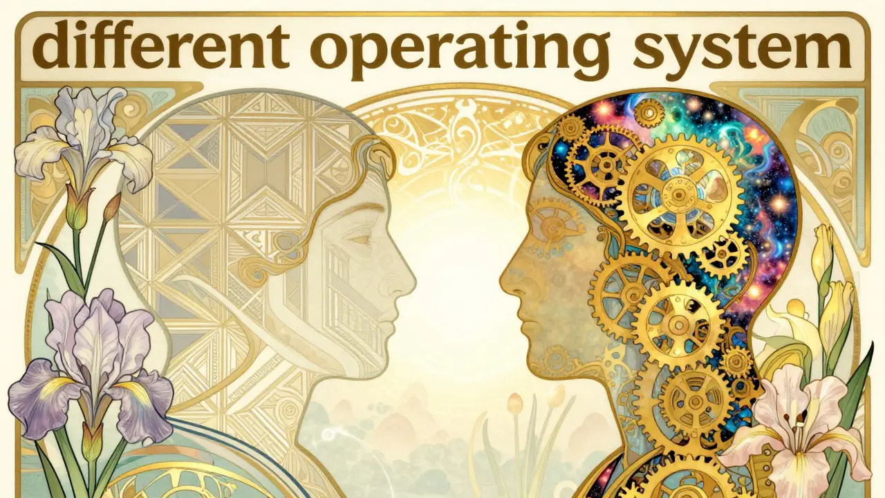 Konceptuální obraz dvou profilů znázornující neurodiverzitu a odlišný způsob myšlení.