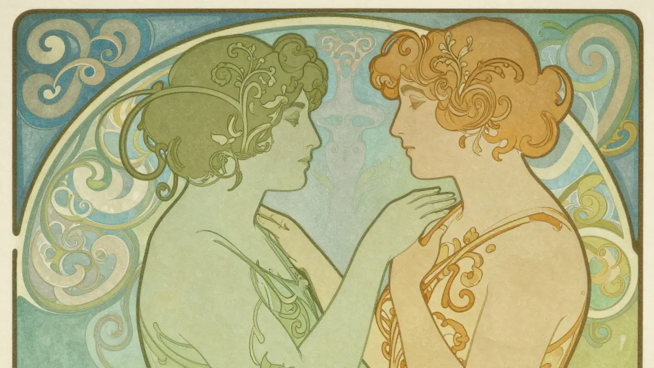 Art Nouveau ilustrace: Důvěra a empatie mezi klientem a terapeutem