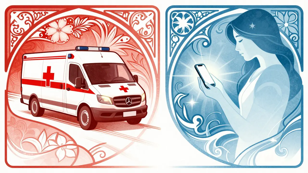 Rozdíl mezi záchrannou službou a krizovou linkou, ilustrace