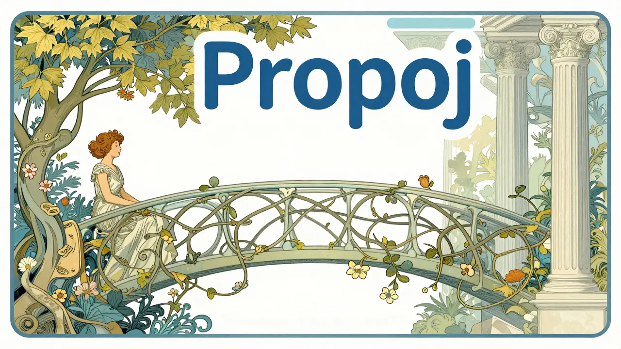 Secesní ilustrace mostu z rostlin symbolizující přechod k odborné péči