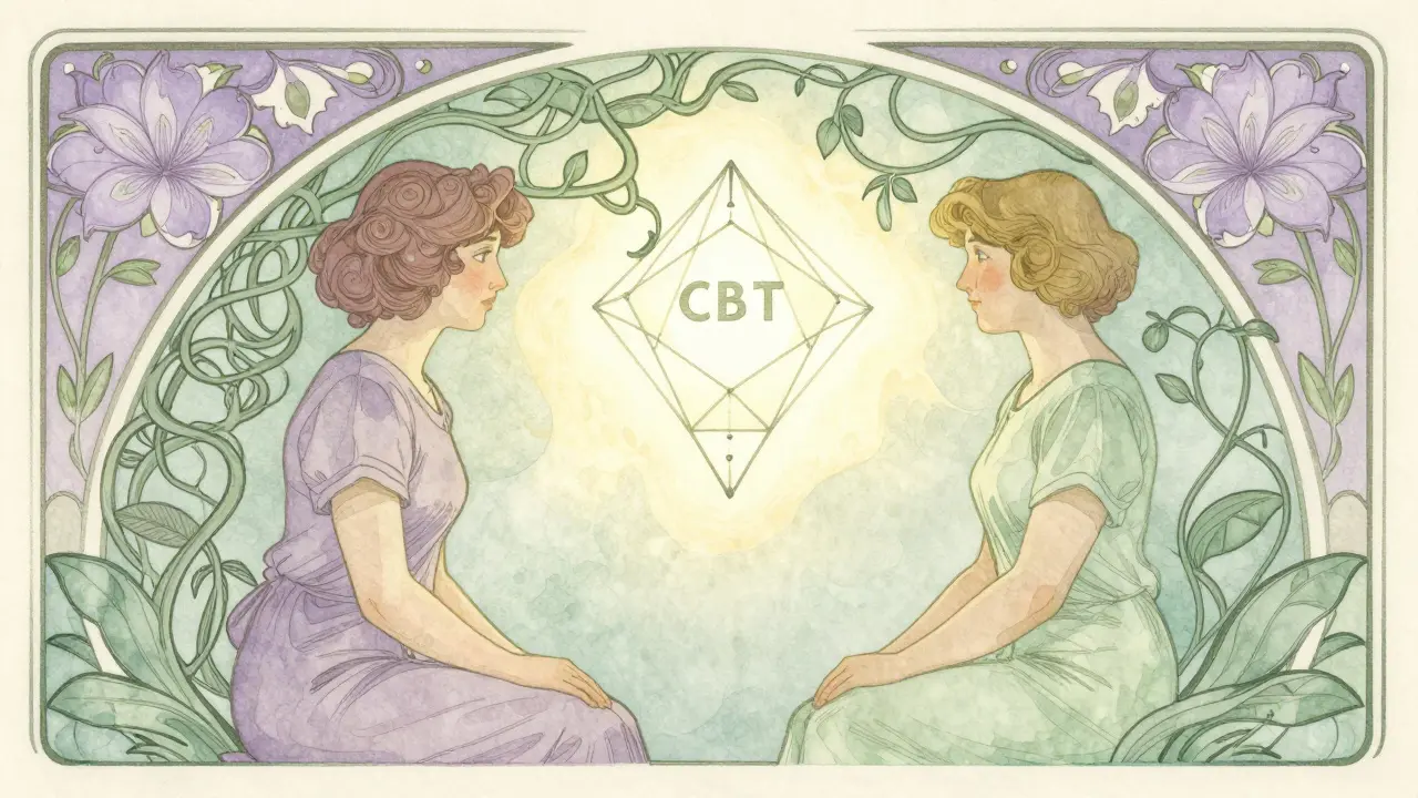 Terapeutická relace s klidnou atmosférou a květinovými ornamenty ve stylu Art Nouveau