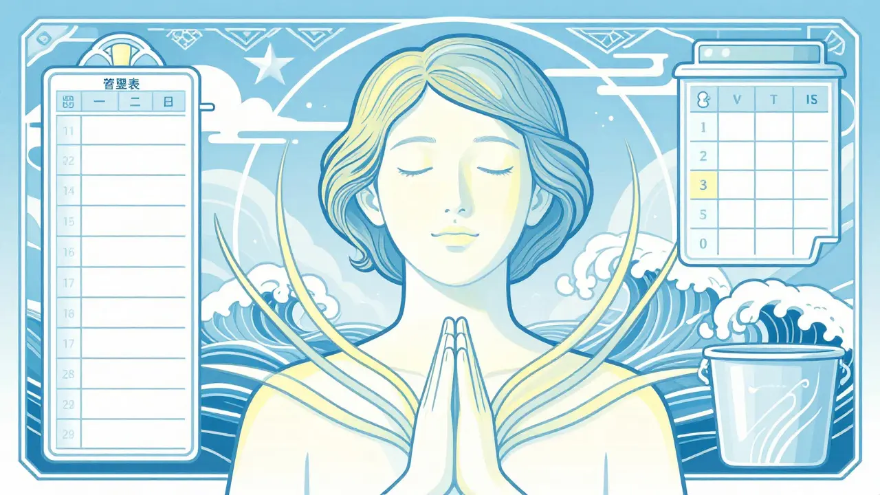 Rodič praktikující mindfulness s vizuálními harmonogramy kolem