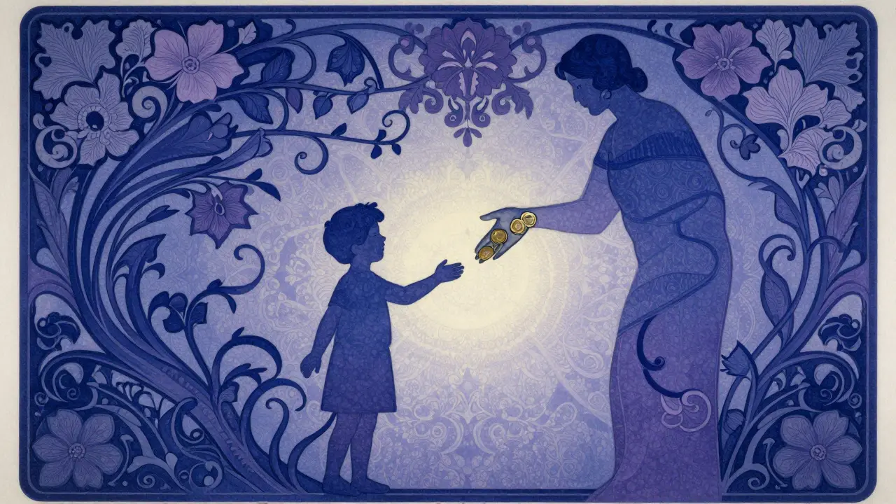 Parent supporting student with financial aid, decorative illustration