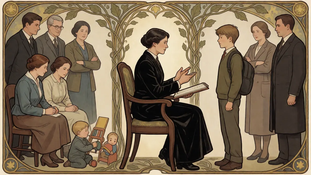 Ilustrace diagnostického procesu s důrazem na pozorování u dětí a soukromí u dospívajících.