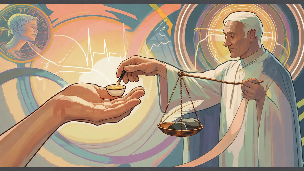 Ilustrace opatrného podávání malých porcí jídla s důrazem na bezpečný postup.