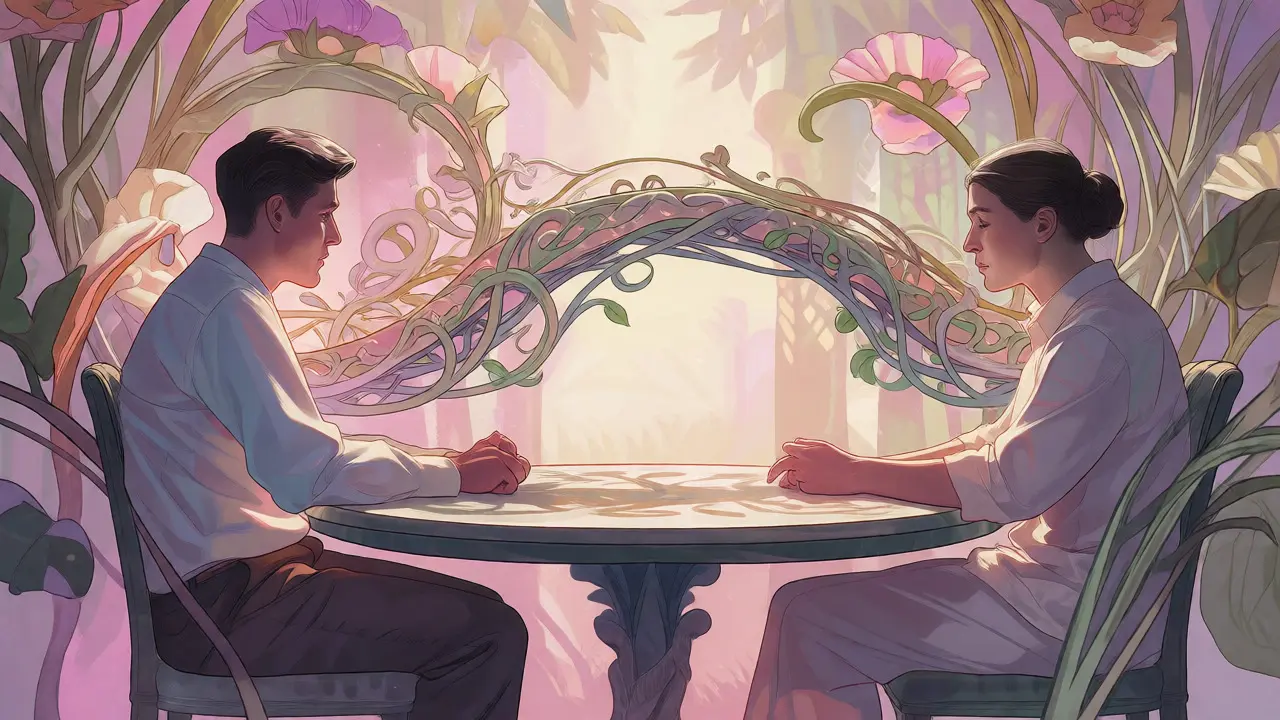 Stylizovaná ilustrace mostu mezi terapeutem a klientem symbolizující jasné dohody