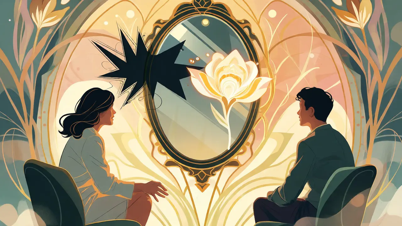 Terapie transformující negativní myšlenky na květiny ve stylu Art Nouveau